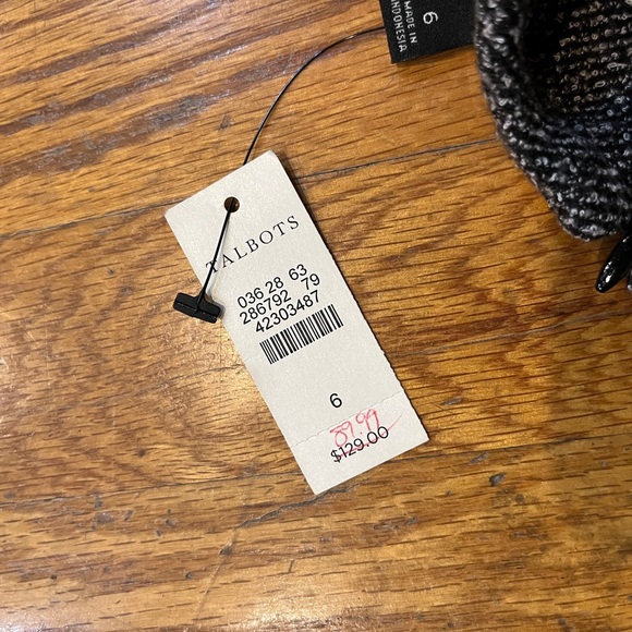 Talbots NWT Fit & Flare Dress Gray Black Tweed Leatherette Trim Knee Length S6 - Picture 8 of 9